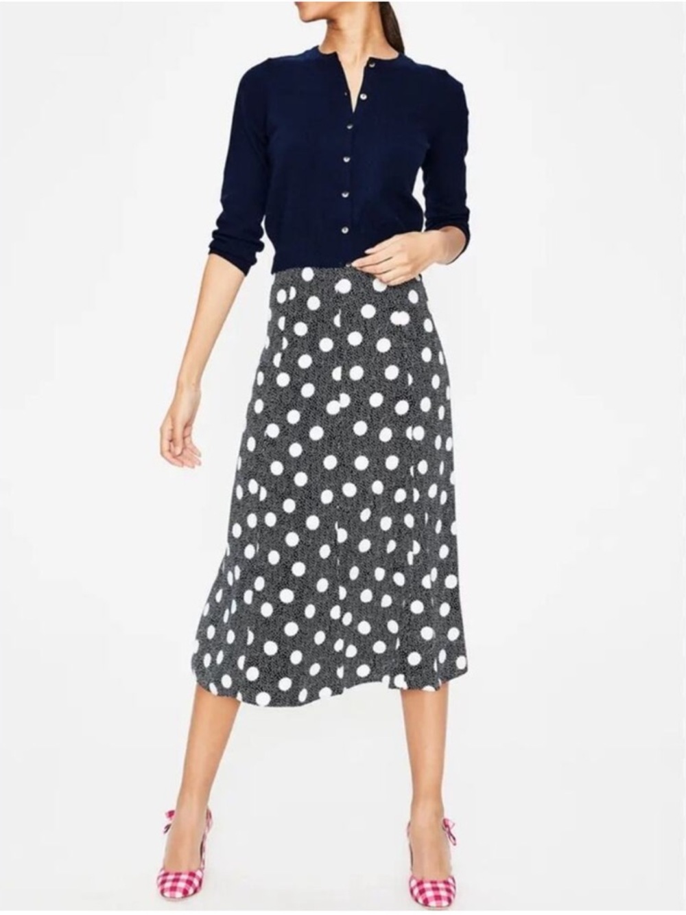 Boden Skirt Plus Size 14 Midi Spring Classic 1X Floaty Polka Dot Preppy Skirt